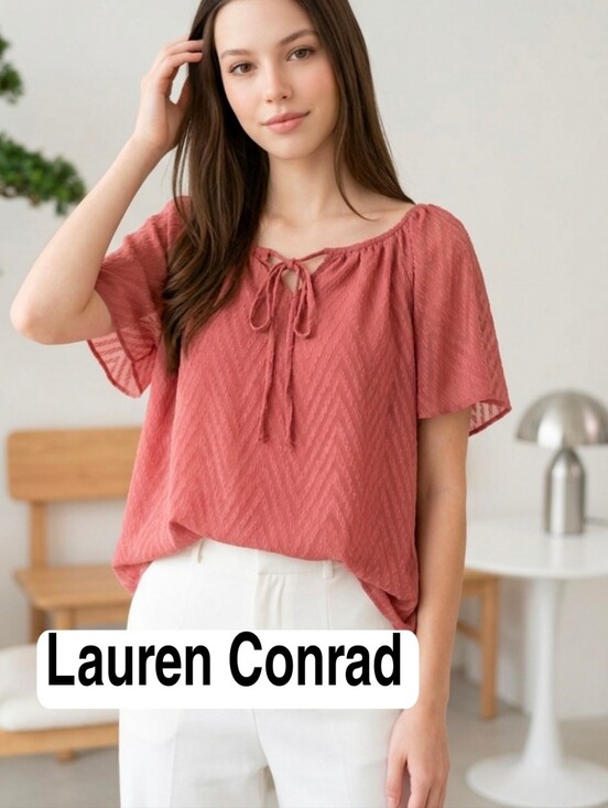 LC Lauren Conrad Tops - LAUREN CONRAD short sleeve lined Textured blouse Ties at Neckline L.